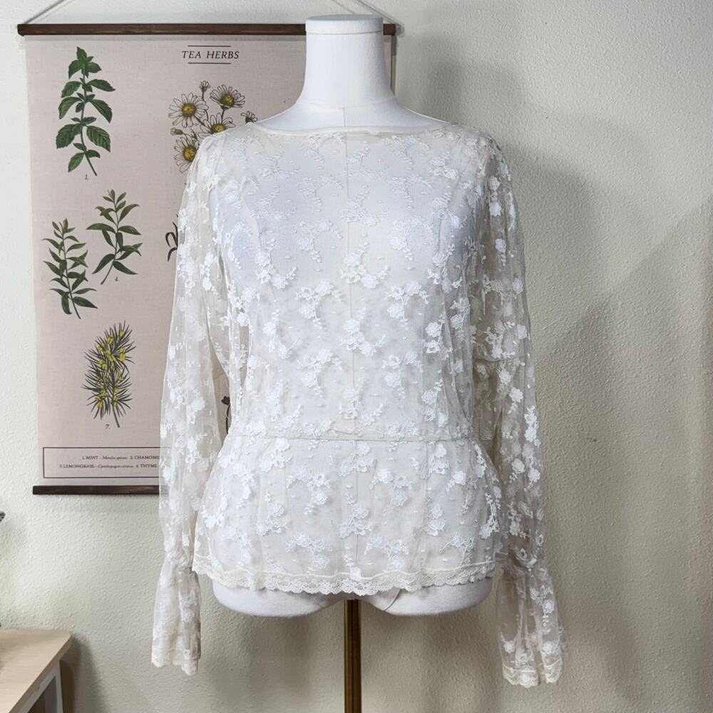 Vintage 60s 70s Sheer Floral Lace Top Romantic Coquette Fairy Dollette Cottage S